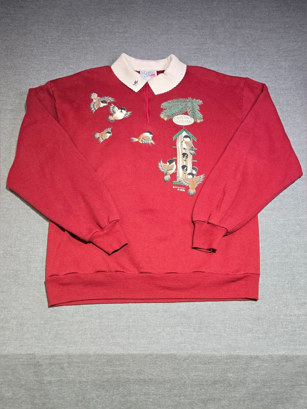 Vintage Morning Sun Chickadee Bird Feeder Sweatshirt USA Made Large Nature